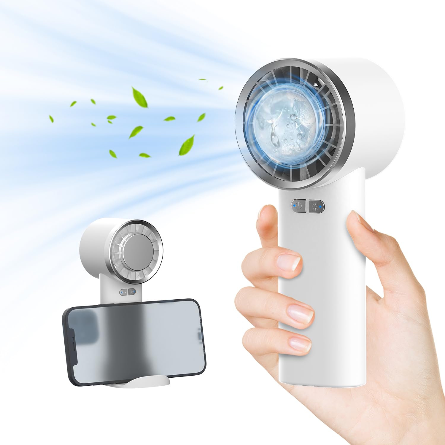 Portable Mini Handheld Fan with Active Cooling Technology, Small Hand Fan for Travel, Instant Ice-Compress Face Fan, Personal Lash Fan for Make Up Skincare, 3-Speed, Rechargeable, White