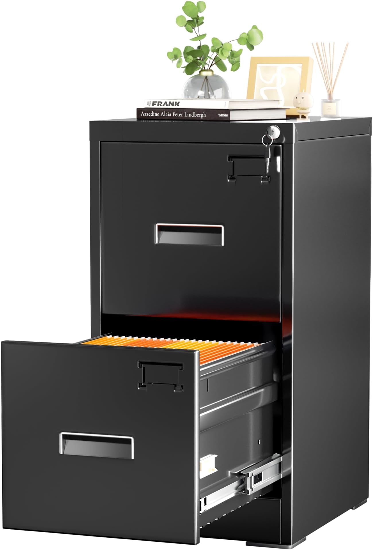 INTERGREAT 2 Drawers File Cabinet with Lock, 18" D Vertical Filing Cabinet for Home Office, Metal Black File for Hanging Letter/F4/A4/Legal Size Folders, Easy Assemble