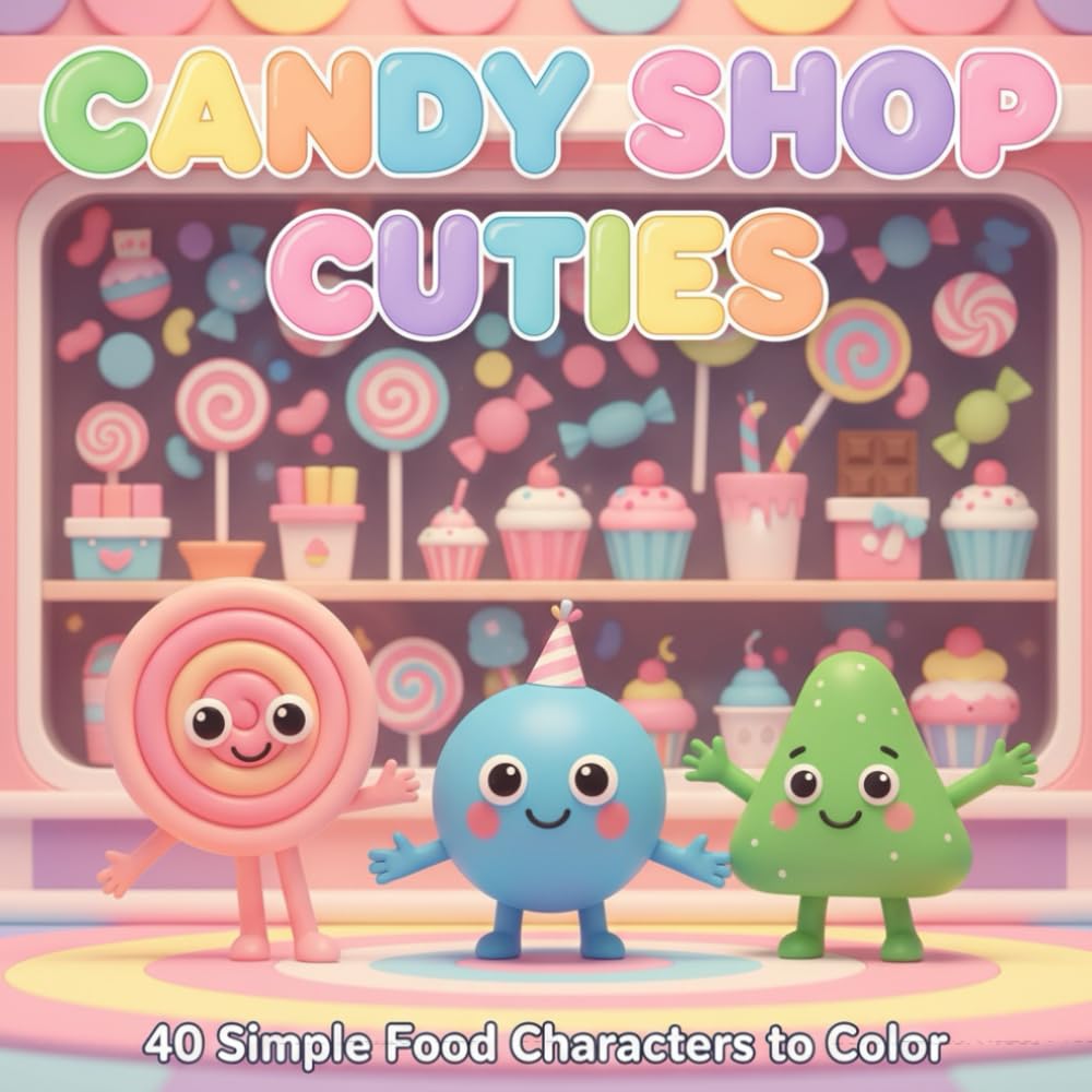 Book Title: Candy Shop Cuties: Subtitle: 40 Simple Food Characters to Color
