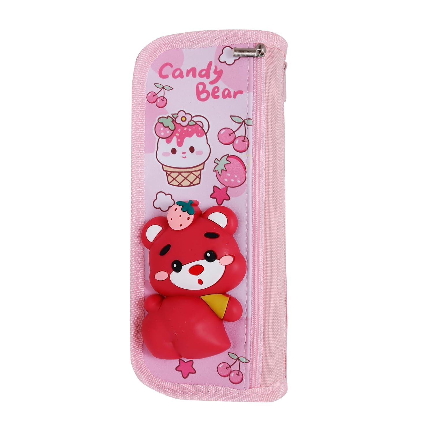 3D Bear Pencil Pouch for Girls, Cute Pink Stationery Case for School