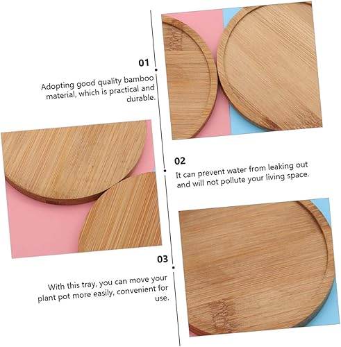 Miniatura 9 de Happyyami 10 pcs Flower Pot Holder Ceramic Plant Pot suculentas Decorative Tray Bamboo Flowerpot Base Tray Plant Pot Base Round Flower Pot Accessory