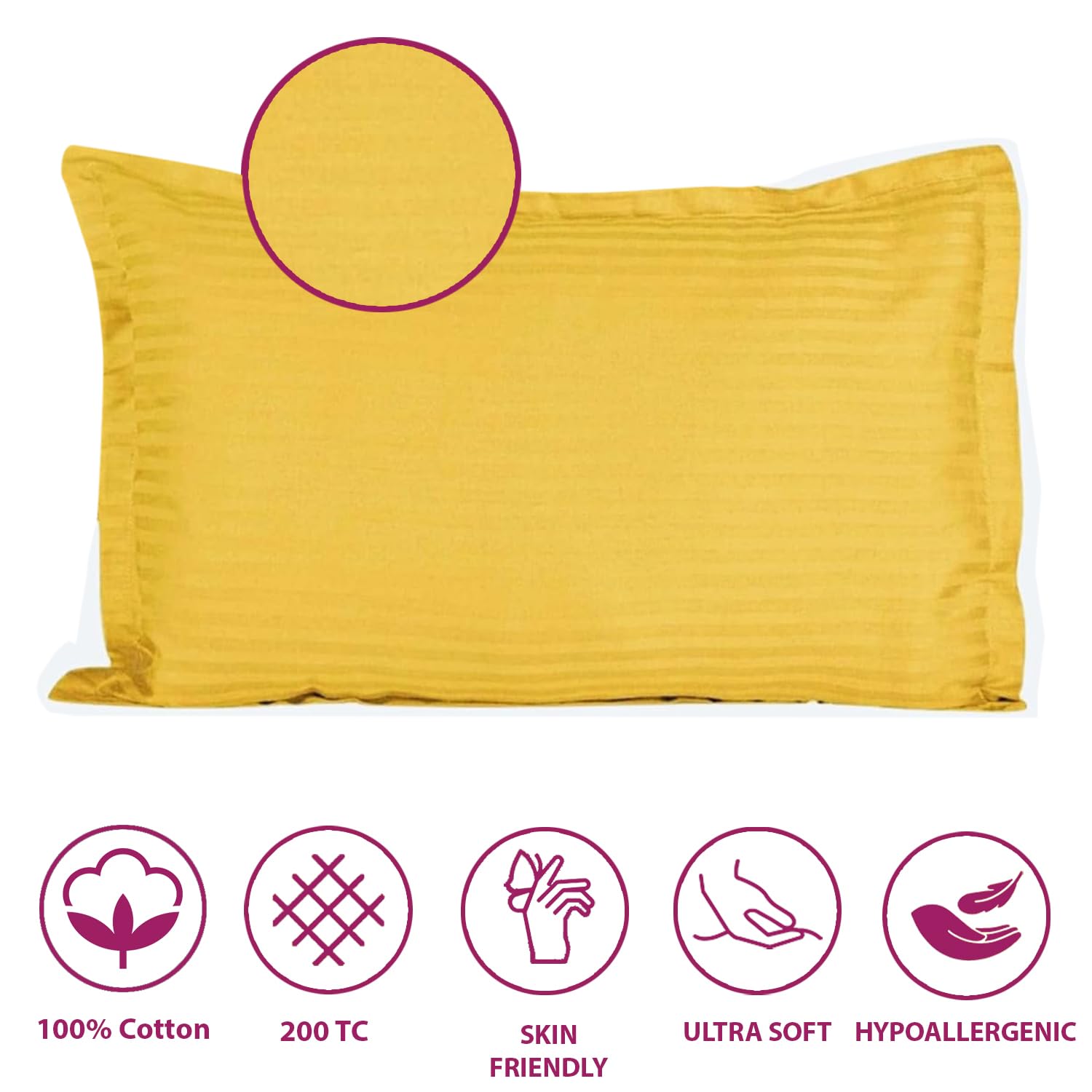 Trance Home Linen 200 TC 100% Cotton Small Size 17x25 inch Satin Stripe Pillow Covers | Pillow Cases | Set of 2 Piece Pillow Covers only |Small Size (Golden Yellow, 17 X 25 inch)