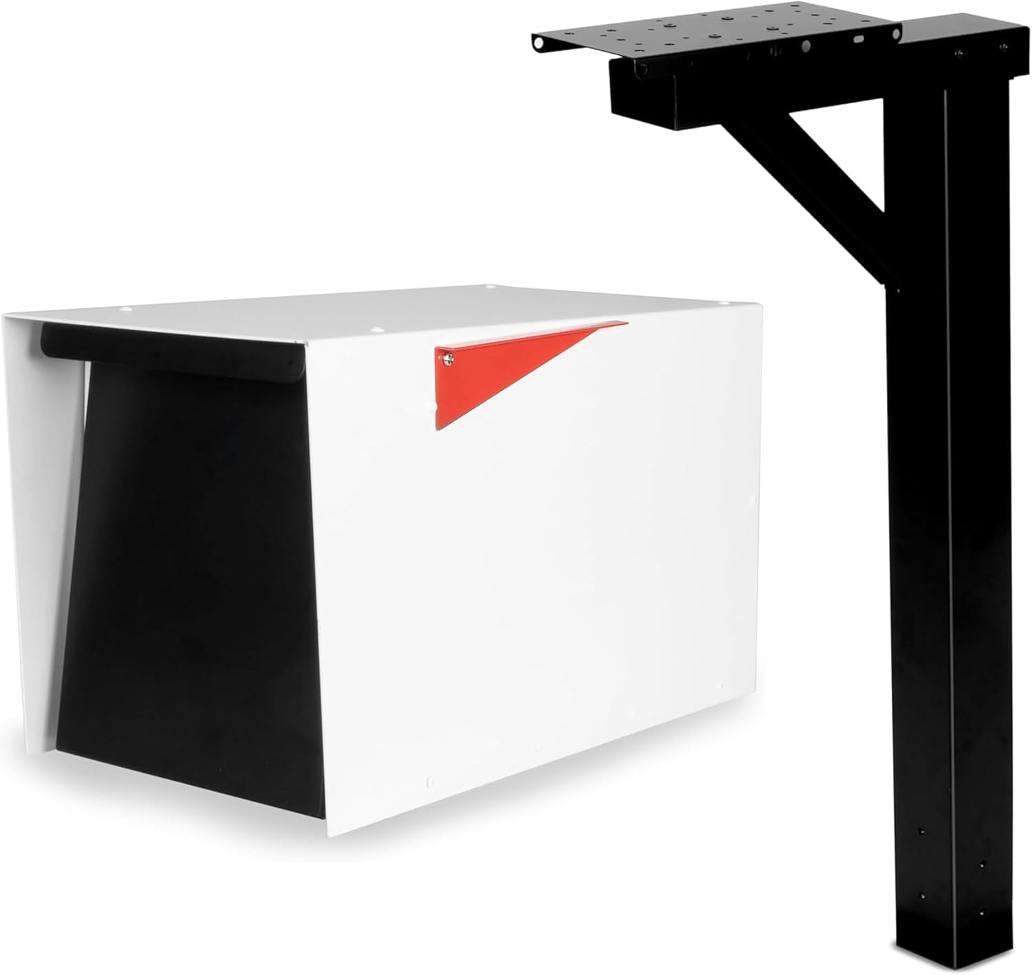 Ilyapa Modern Mailbox & Post: White Steel, Waterproof, Magnetic Door Mailbox with Black Metal Post & Universal Mount for Parcels & Residential Curbside Mail Delivery