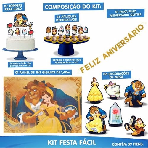 Kit Festa Fácil A Bela e A Fera Decoração Aniversário