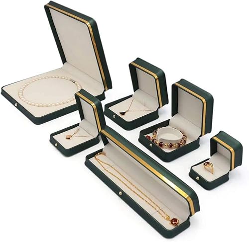 Miniatura 7 de Caja de cuero de alta calidad verde negruzco conjunto de joyas de boda vitrina soporte de almacenamiento (para collar de perlas)