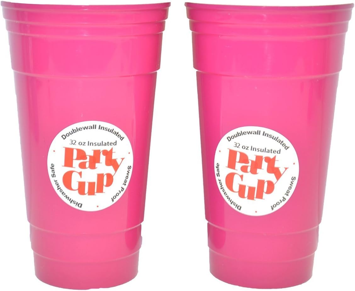 Reusable Double Insulated Party Cup, 32-Ounce, Set of 2, Hot Pink