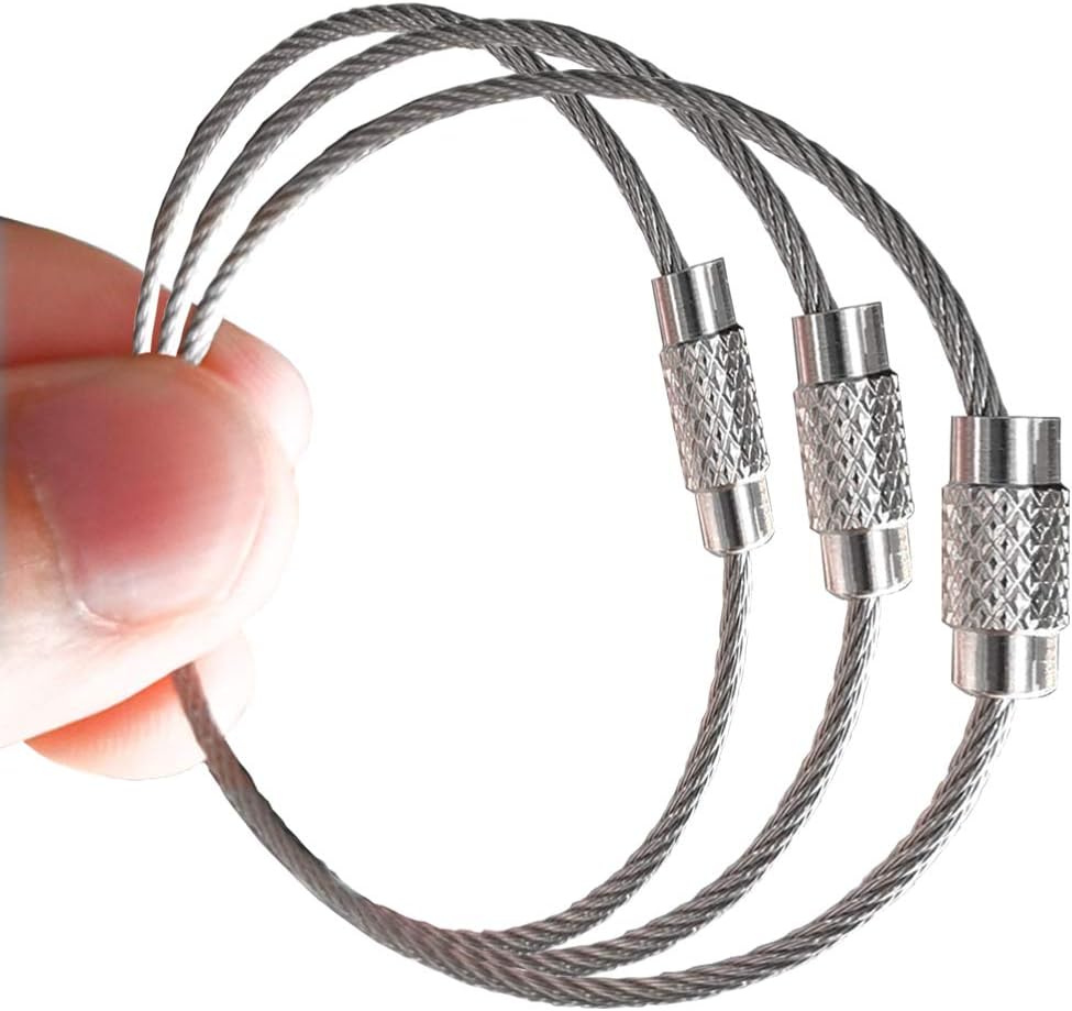 Adywe 50 PCS Wire Keychains, Wire Keychain, 6 inches Cable Loops Stainless Steel Gear for Hanging Luggage Tag, Keyrings and ID Tag Keepers (Silver)