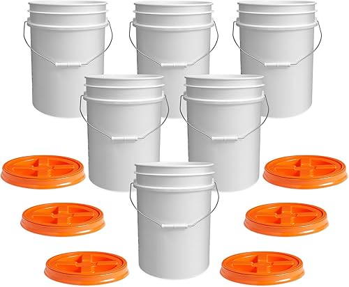 Miniatura 9 de Cubo blanco de 5 galones con tapa hermética con sello gamma verde (3 unidades), almacenamiento de grado alimenticio, plástico HPDE premium, sin BPA,