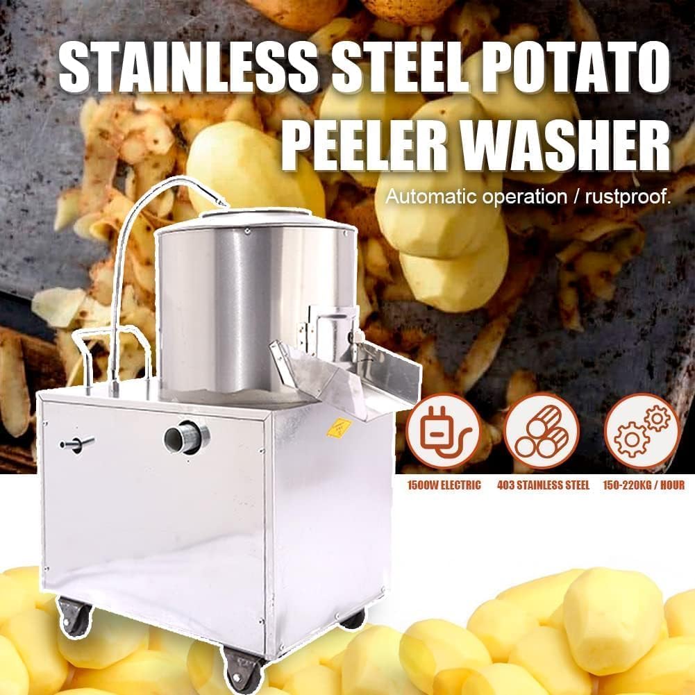 Pelapatate Professionale da 1500 W - Acciaio Inossidabile Resistente, capacità di 485 Libbre/Ora, Pelatura Elettrica Rapida Ed Efficiente per Ristoranti.