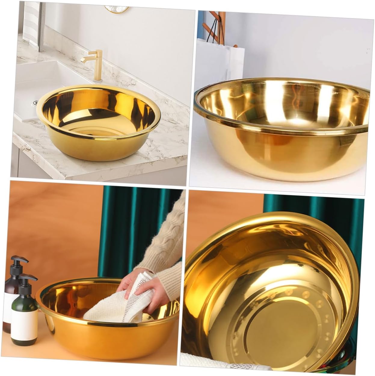 Cabilock Large Stainless Steel Mixing Bowl Rustproof Vegetable Wash Basin for Easy Cleaning and Daily Use Thickened Design for Kitchen Prep and Salad Preparation