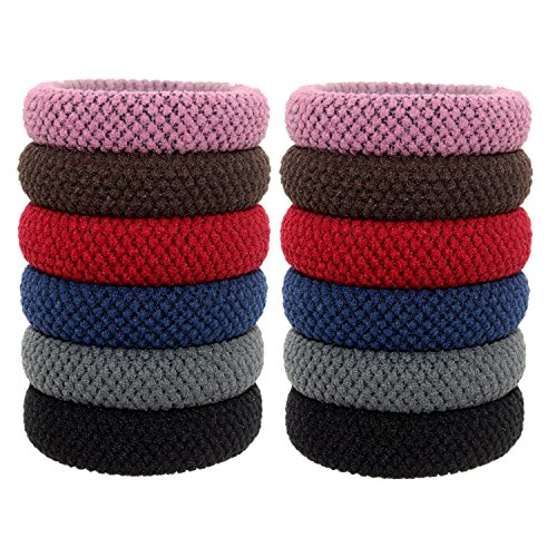 Fashion & Lifestyle 12 Pack Large Hair Ties Pony Ponytail Holders - Thick Solid Stretchy Elastic Hair Bands Boutique Woven Ropes for Girls Women and Ladies