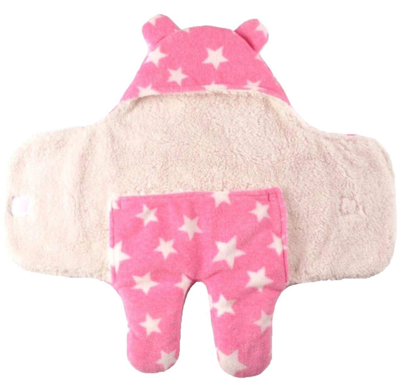First Kick New Born Sleeping Bag Combo Pack of Super Soft Wearable Baby Wrapper Durable Fleece Polyester Cum Baby Sleeping Bag for Boys Girls (76cm x 70cm, 0-6 Months) Pack of 2 Stars RoyalBlue, Pink 3