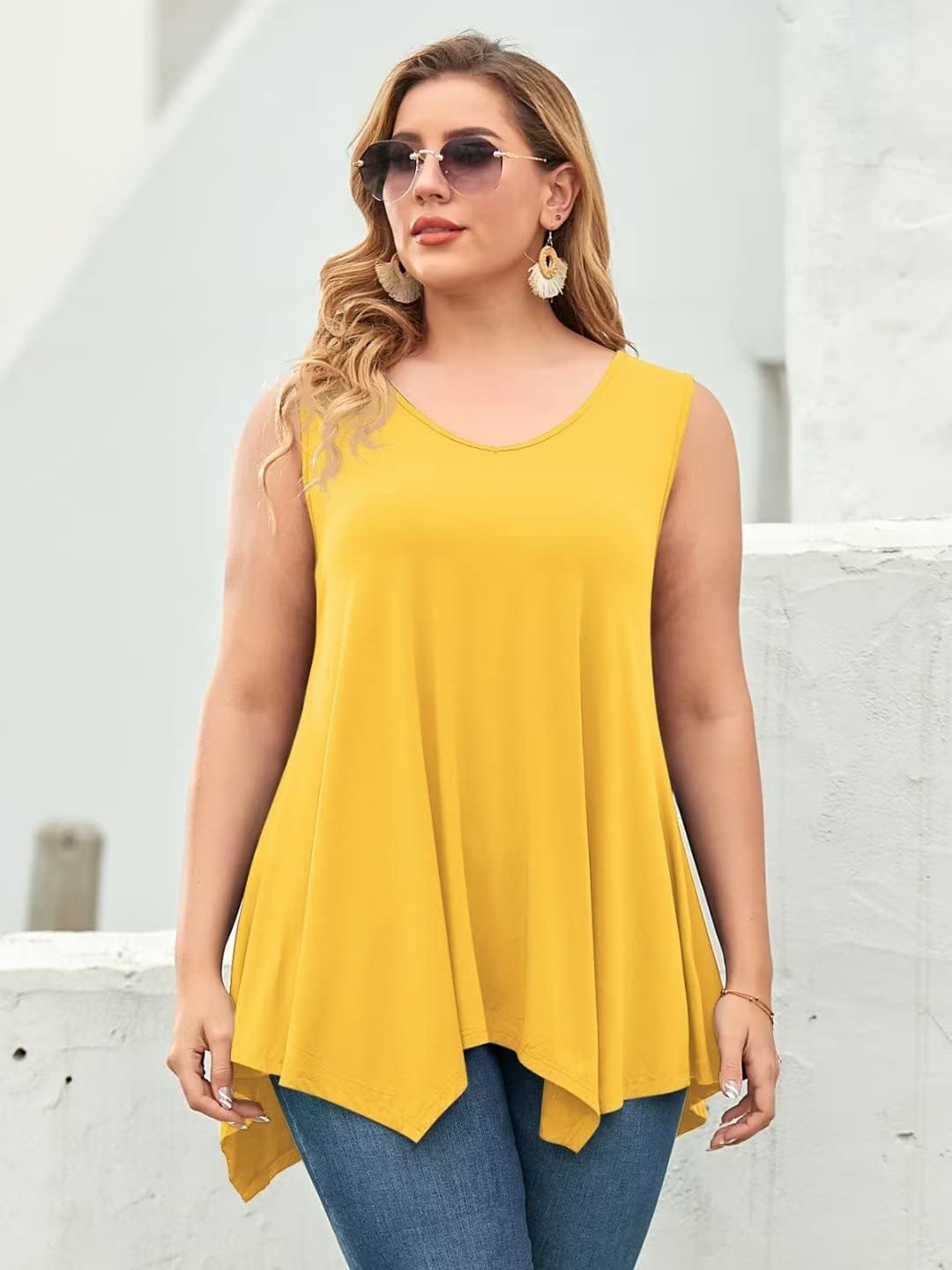 LARACE Plus Size Tank Tops for Women V Neck T Shirts Summer Sleeveless Tunic Tops Loose Fit Flowy Blouse - Image 2