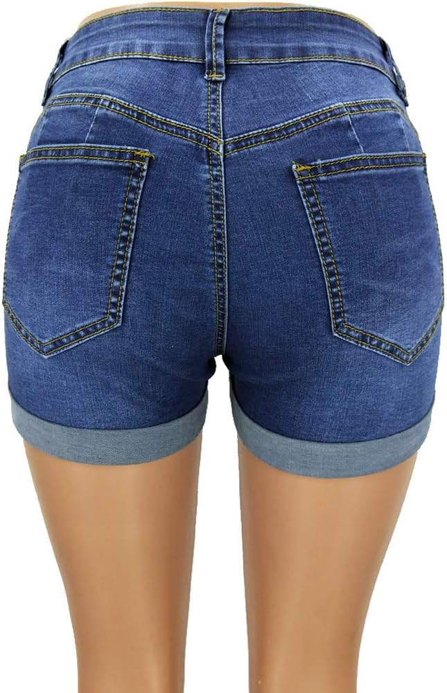 Blostirno Women's Casual Mid Rise Waisted Denim Shorts Raw Hem Ripped Stretchy Jean Short Pants with Pockets - Image 6