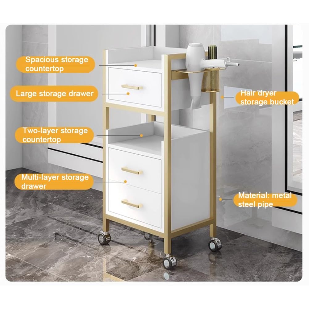 Zfmnoyev Hair Salon Storage Cart with Wheels, 3-Drawer Barber Cabinet Storage Station, Hairdressing Tools Trolley with Dryer Holder, Suitable for Barber Beauty Spa Shop(Black-B)