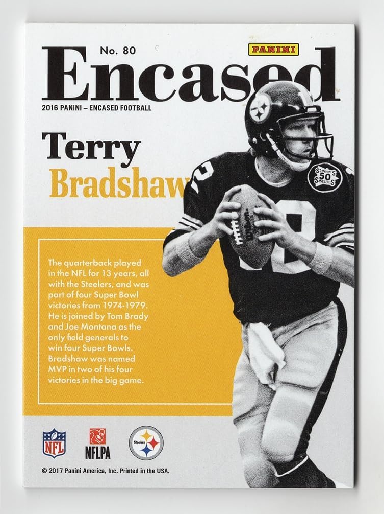 Terry Bradshaw 2016 Panini Encased Football RARE PARALLEL INSERT Steelers Collectible Parallel Insert Trading Card #5/5 (Only 5 Made)