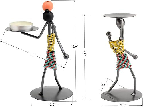 Miniatura 5 de Figura de dama africana, portavelas de candelita, vela de mesa, soportes de velas de hierro retro para decoración (2 unidades)