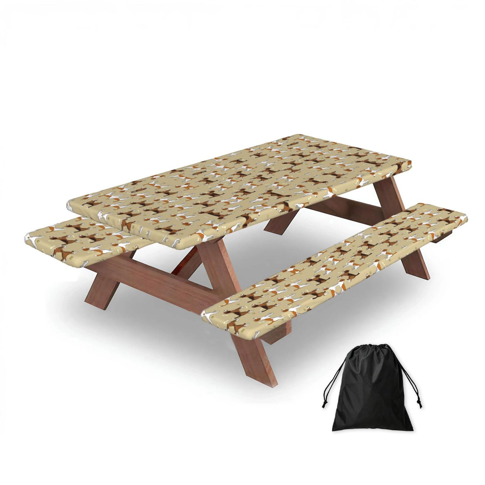 ESNAIUVCD Dogs Print Picnic Table Cover With Bench Covers,Camping Essentials,Fitted Tablecloth Cover With Elastic Edge, For Indoor & Outdoor 3 Pcs