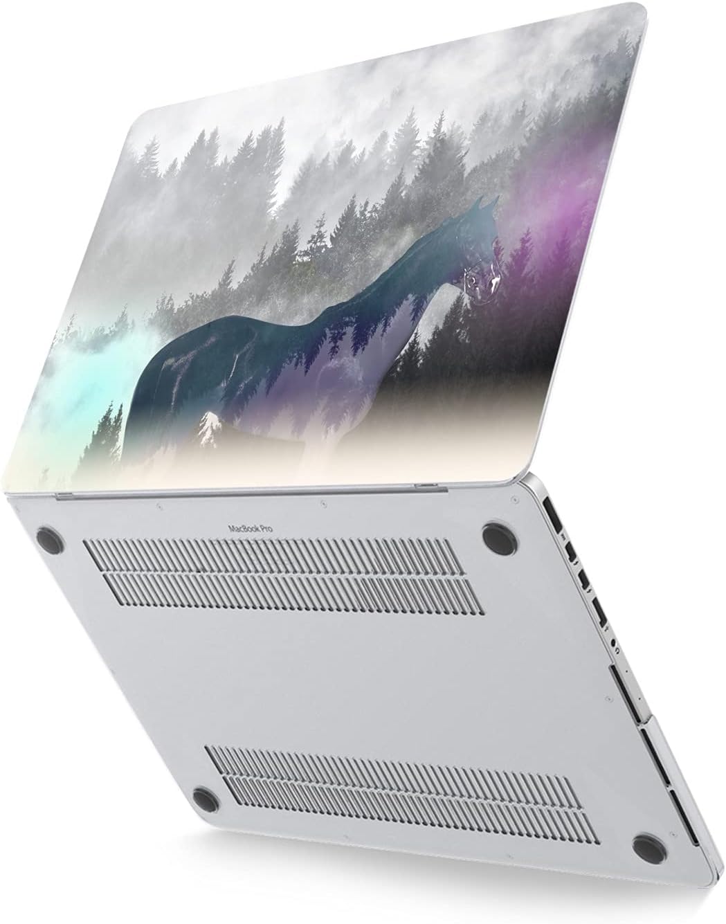 Hard Case Compatible for MacBook Pro 16 14 M3 M2 2023 M1 Pro 13 2022 Air 13 2021 Retina 2020 Mac 11 12 Forest Horse Trees Art Grey Animals Laptop Design Misty Foggy Print Protective Cover