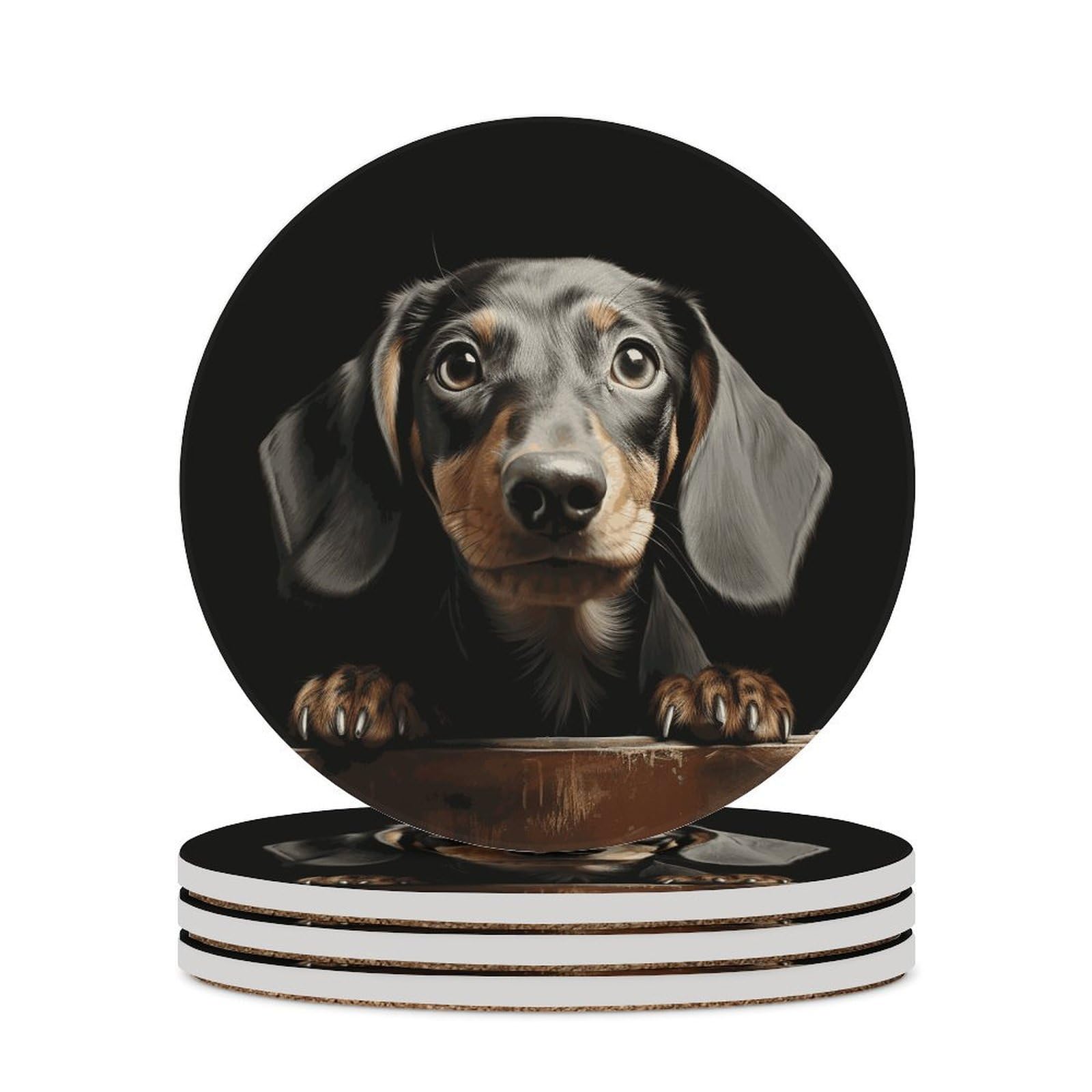 Pad Dachshund Coasters for Drinks Absorbing Round Ceramic Stone Coaster with Cork Base Coffee Cup Beverage Table Cup Mat Modern Style Bar Coaster Set for Home Decor