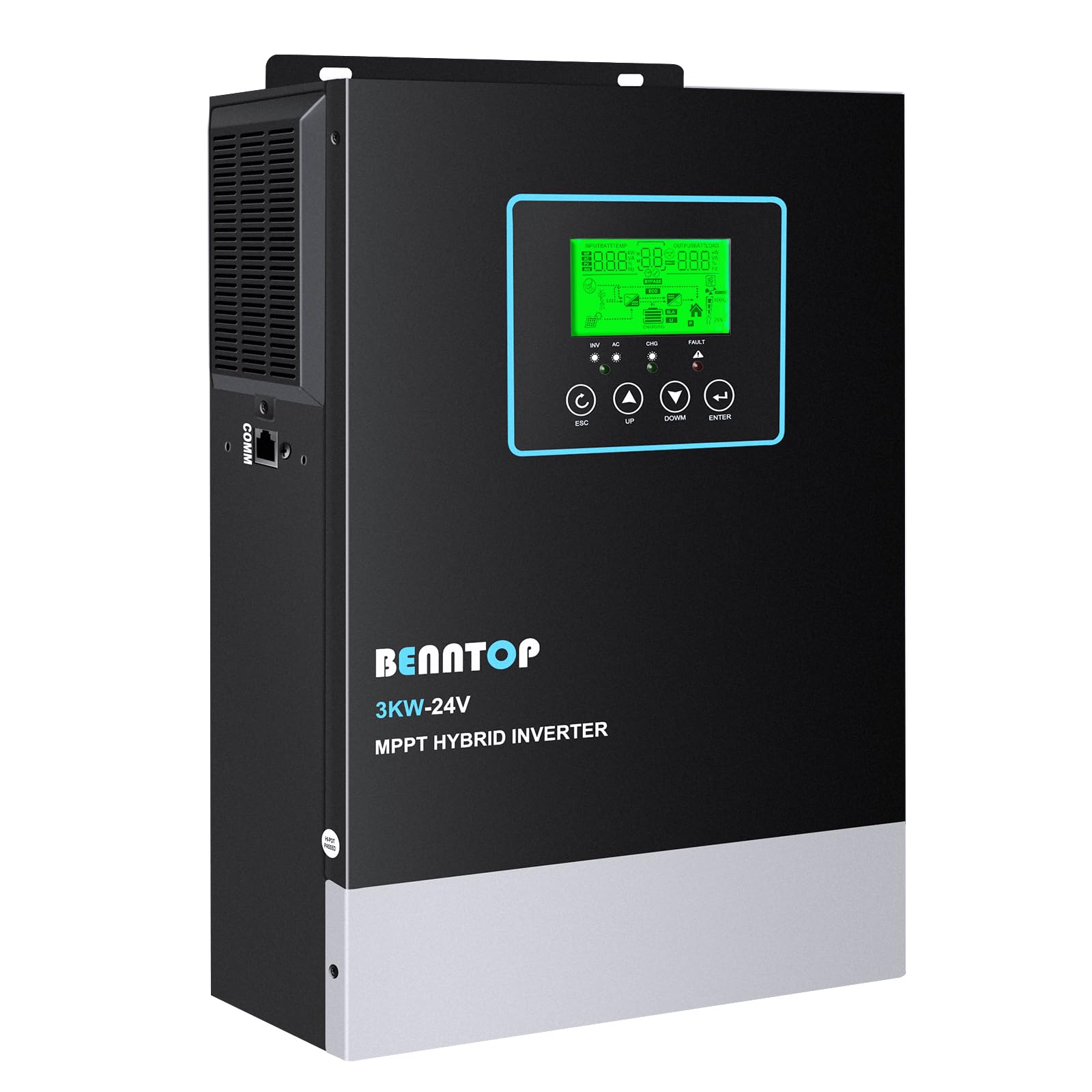 3000W Hybrid Solarwechselrichter Off Grid 24V DC zu 230V AC Wechselrichter Reiner Sinus mit 80A MPPT,Max. PV-Eingang 400V für Blei-Säure und Lithium Batterien