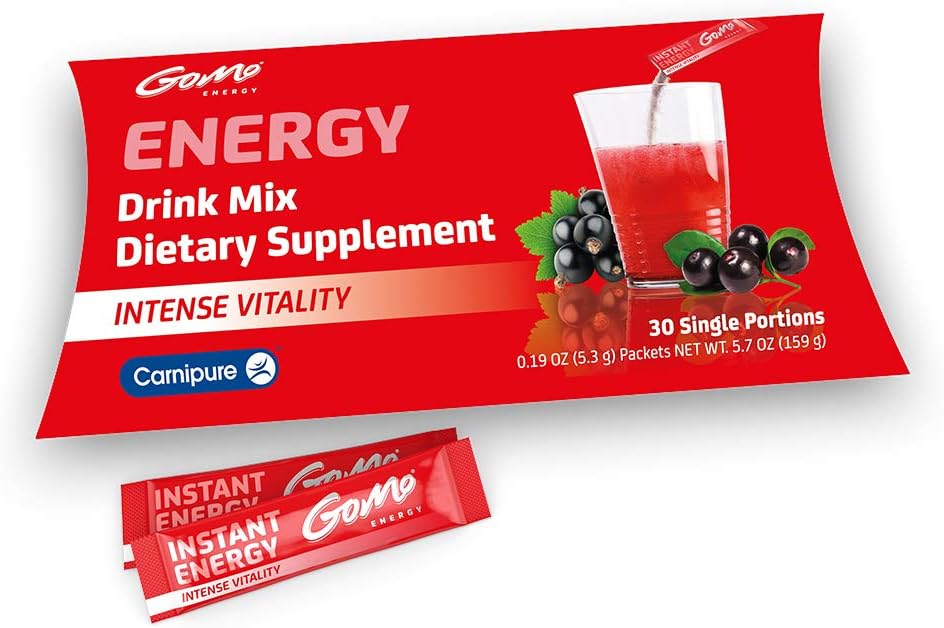 GoMo Energy® Sports Drink Powder | Highly dosed Caffeine, L-Carnitine, Guarana & Black Elderberry Extract, Taurine, Vitamin C and B Vitamins | Energy Drink Powder Mix | Intense Vitality 30 Servings