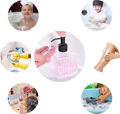 Miniatura 6 de Dispensador de jabón de vidrio cuadrado negro  Dispensador de jabón de manos de 11 onzas con bomba de acero inoxidable, dispensador de loción de