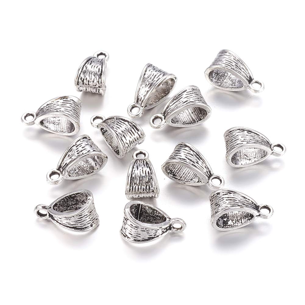 Pandahall 200pcs Tibetan Antique Silver Rondell Bail Beads Connector 7.5x15 Hanger Links Charms for Jewelry Making