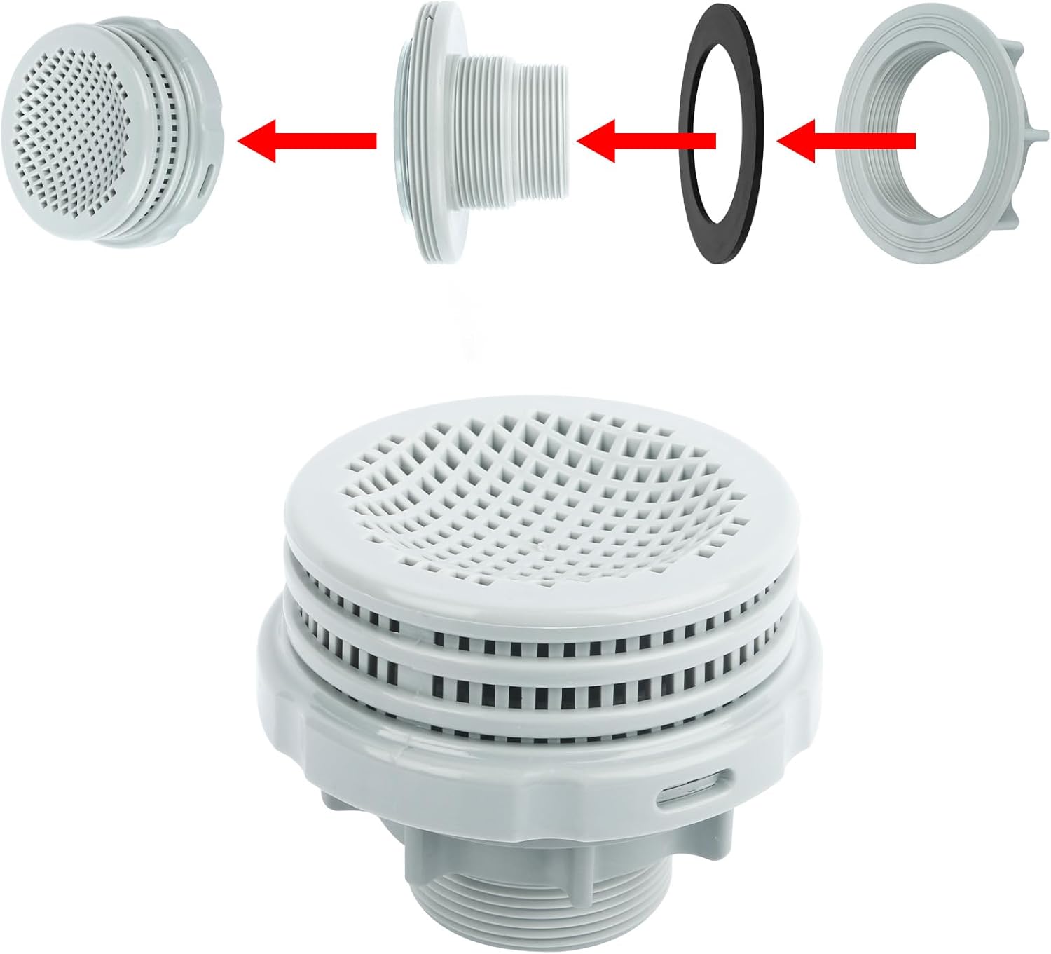 10746 Upgrade Threaded Strainer Connector Nut Washer Kit, for Intex Swimming Pool Replacement Set，Including Parts 10744 10256 10255 10253 (10746)