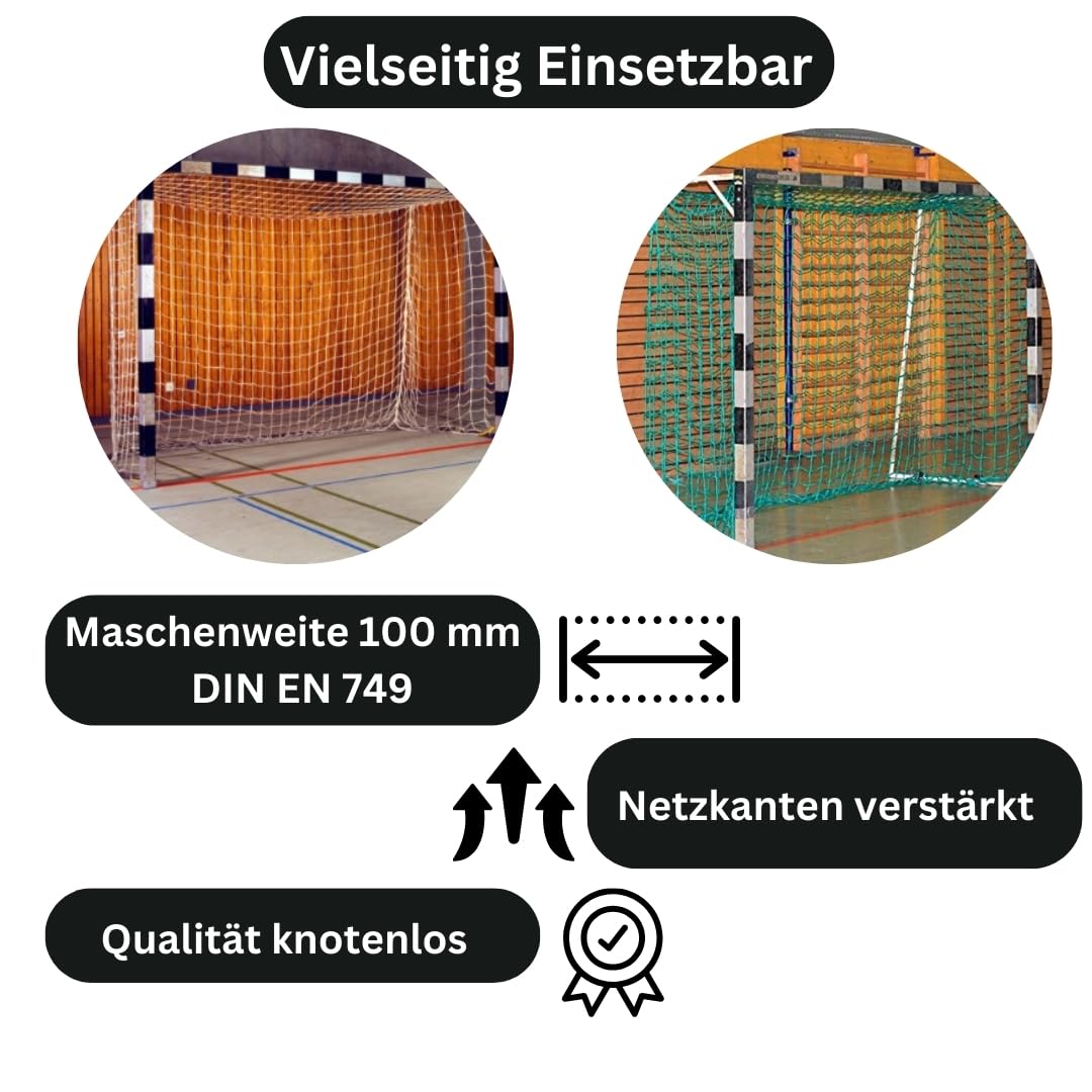 Handballtornetz Handball Fußball Kleinfeld Tornetz 3,10 x 2,10 m Tiefe Oben 0,80 / unten 1,00 m, PP 4 mm ø, Weiß Knotenlos