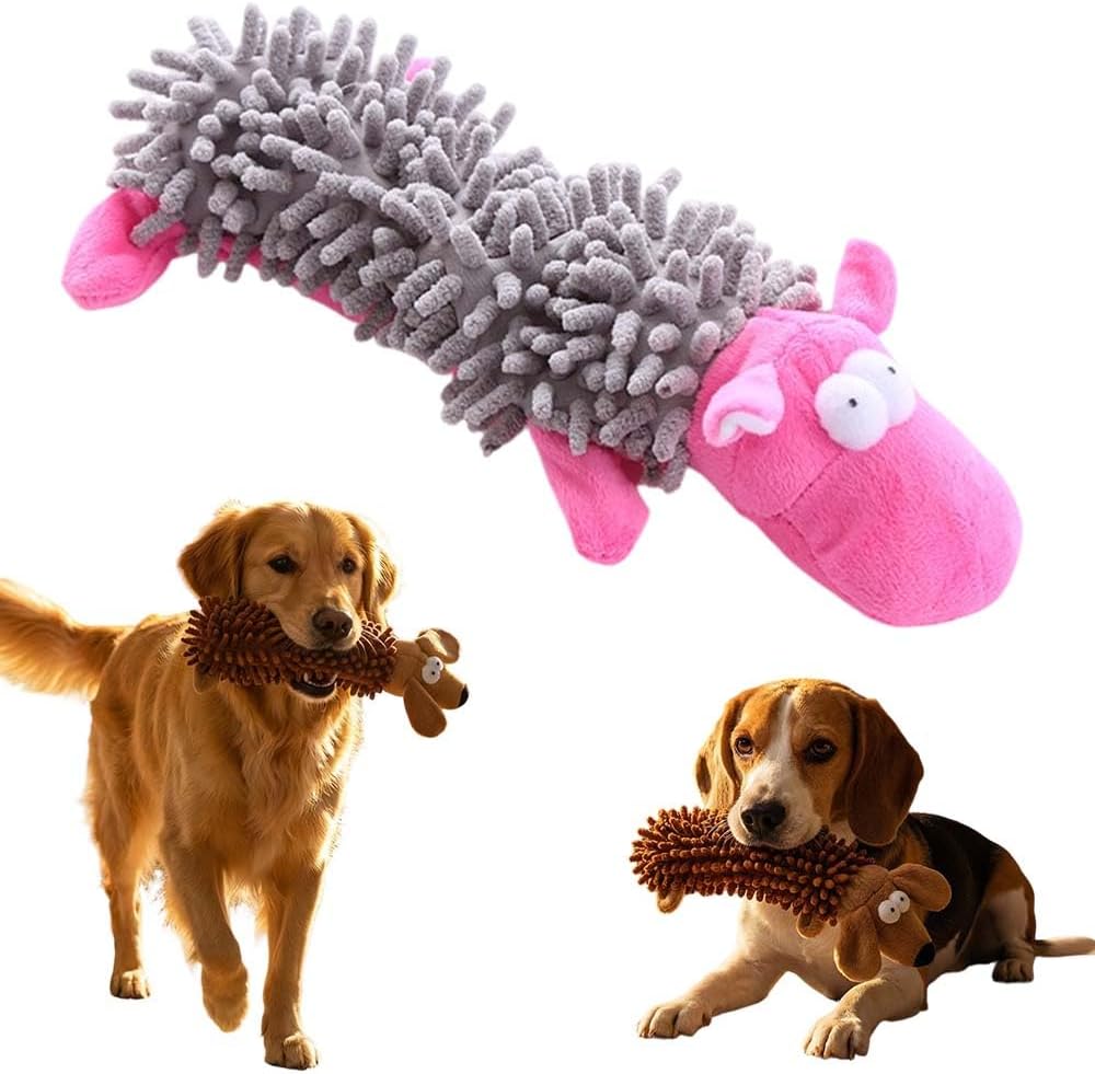 Squeaky Plush Dog Toy, 2026 New Indestructible Plush Dog Toy for Aggressive Chewers, Interactive Squeaky Soft Puppy Chew Toy, Durable Teething Toys for Small Medium Large Dogs (2, Grey)