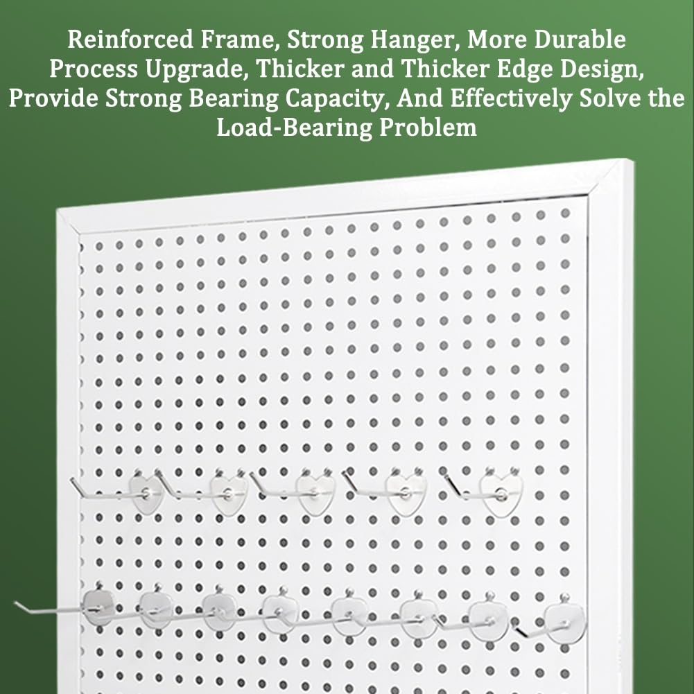 Pannello Forato in Metallo da Parete - 50x160 cm, Pannello espositivo Bianco con Ganci per Ufficio, Fai da Te, soluzioni per Artigianato, Officina e Magazzino