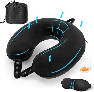 Findigit Travel Pillow - 100% Memory Foam Pillow Neck Support Travel Pillow for Neck, Comfortable Neck Head Support Pillow for Airplane Cars Office,Flight Travel Cushion for Sleeping - Black