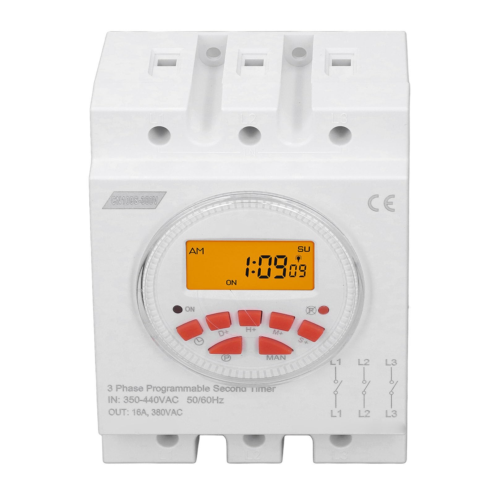 KUIDAMOS Interruptor Temporizador Trifásico de Potencia Precisa con Pantalla Retroiluminada para un Uso Versátil de Control Programable de 24 Horas para Proyectos Domésticos y Exteriores Material: PC