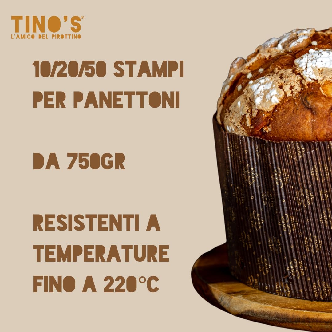 TINO'S L AMICO DEL PIROTTINO Stampo per Panettone in Carta di Cellulosa, Marrone con Stampa Floreale Oro, 750 gr (50)