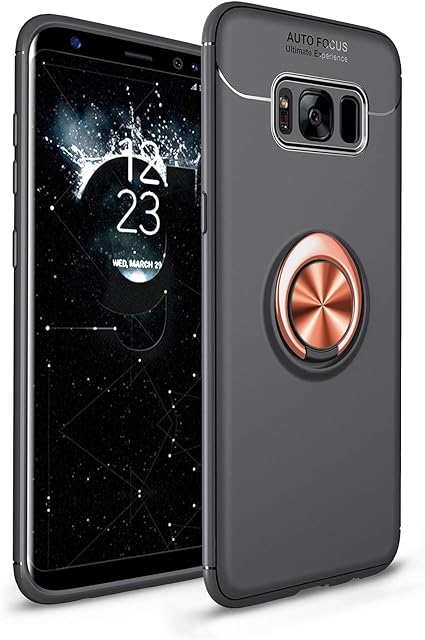SORAKA Case for Samsung Galaxy S8 with 360 degree rotation Ring Stand Soft Slim Fit Silicone Case Shockproof Anti-fingerprint Case with Metal Plate for Magnetic Car Phone Holder