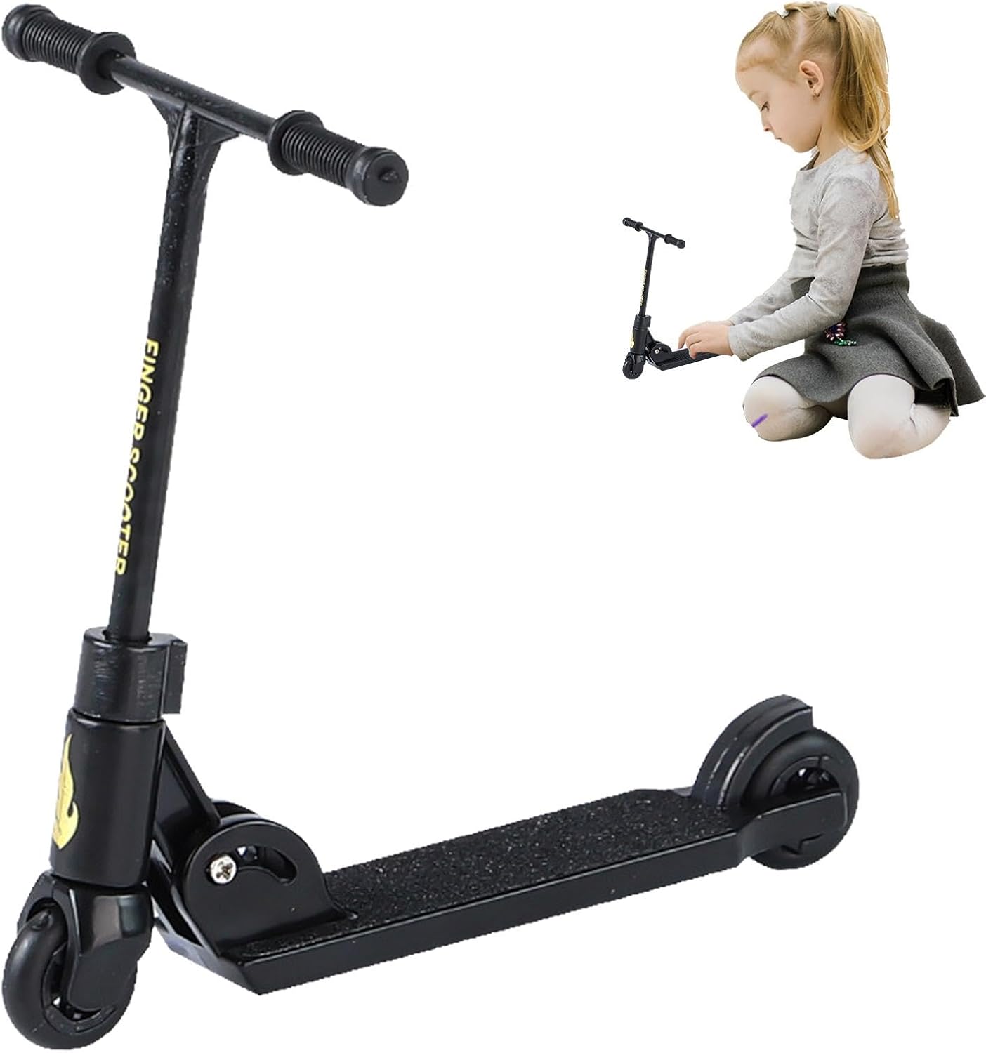 Finger Scooter - Toy Tiny Trick Scooter 2 Wheels | Foldable 2 Wheels with Brake | T-Shaped Finger Scooter | Finger Skateboard Fun | Educational Finger Toys
