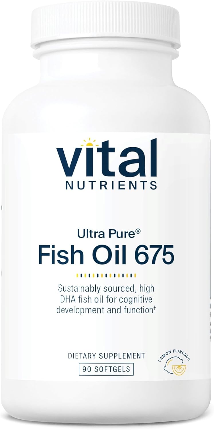 Vital Nutrients Ultra Pure® Fish Oil 675 - Supports Brain Development & Function* - Sustainably Sourced High DHA Omega-3 Fatty Acid - Lemon Flavor - Gluten, Dairy & Soy Free - 90 Softgels