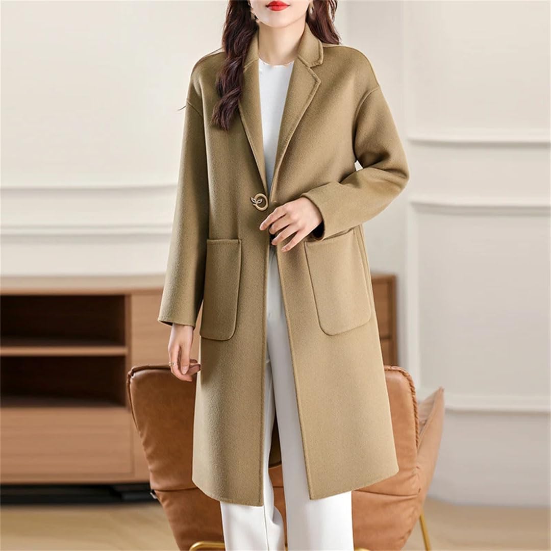 Damen-Mantel, doppelseitig, Kaschmir, lang, für Herbst und Winter, doppelseitig, locker, Wollmantel, Matcha-Farbe, Größe S, Matcha-Farbe, S