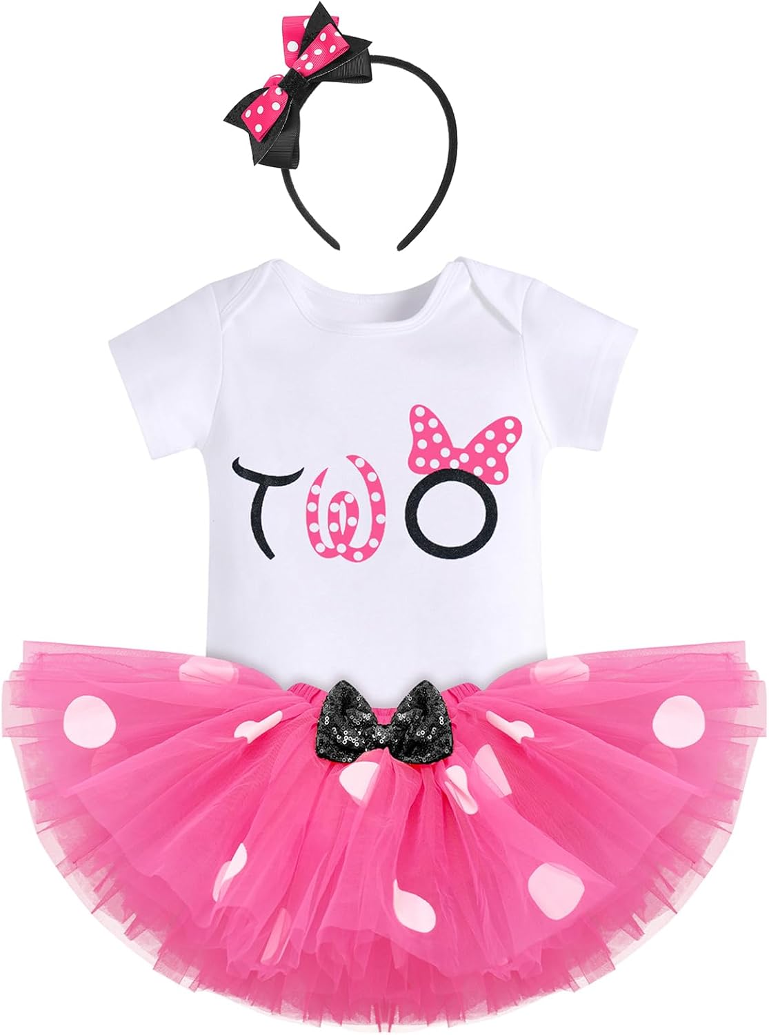 IBTOM CASTLE Baby Girls One 1st 2nd 3rd Birthday Outfit Polka Dots Romper Tutu Dress Headband Princess Skirt Set Photo Shoot
