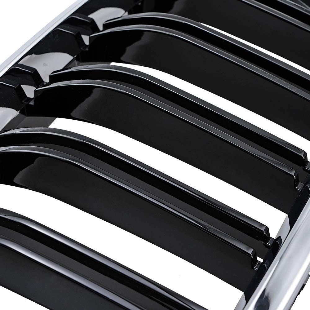 Chrome Trim Glossy Black Dual Slats Front Kidney Grille Grill Compatible with BMW F10 528i 535i 550i Sedan M5 2011-2017