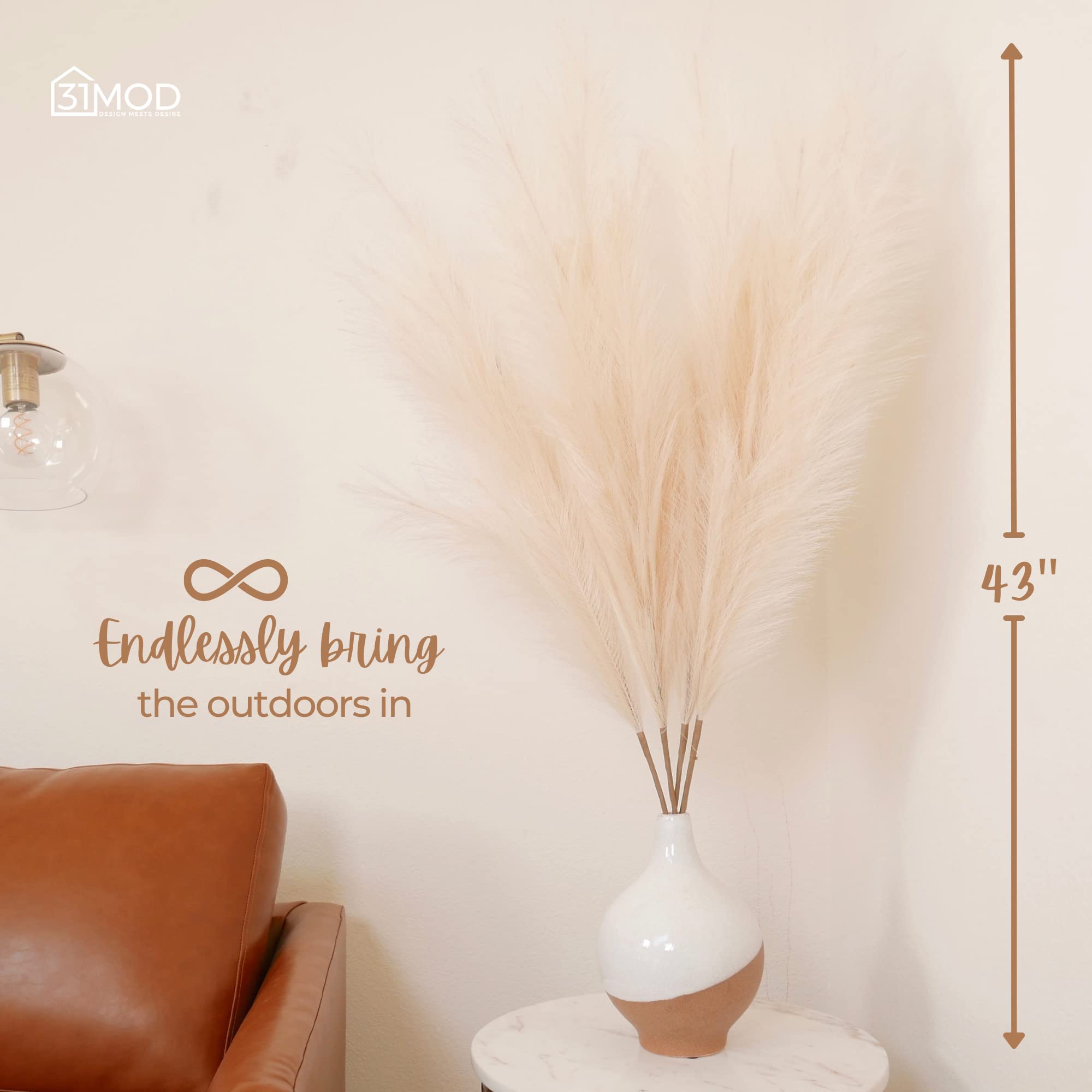 Buy 31Mod Faux Pampas Grass with 4 Large Artificial Pampas Grass Stems — 43" (Set of 4), No