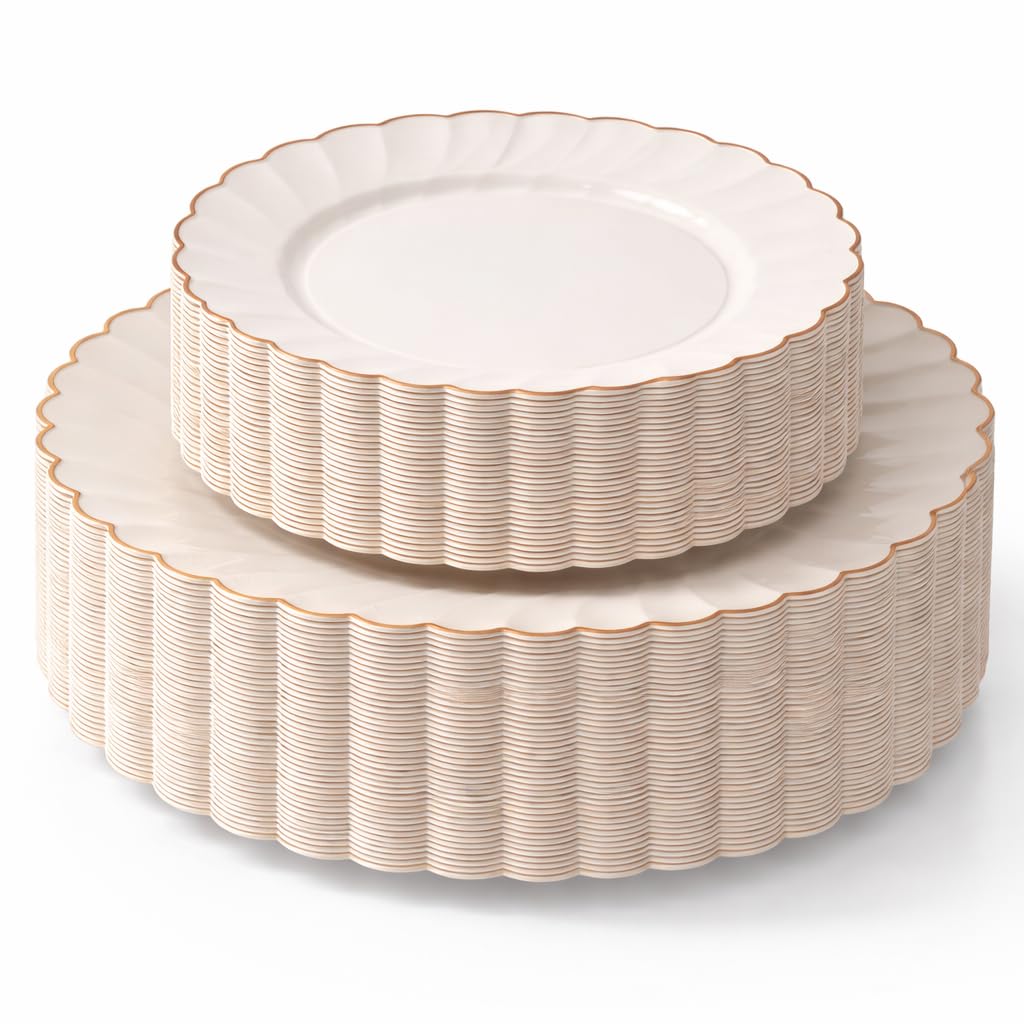 Amazon.com: By Madee HEAVYWEIGHT 60 Pc Ivory Scalloped Plastic