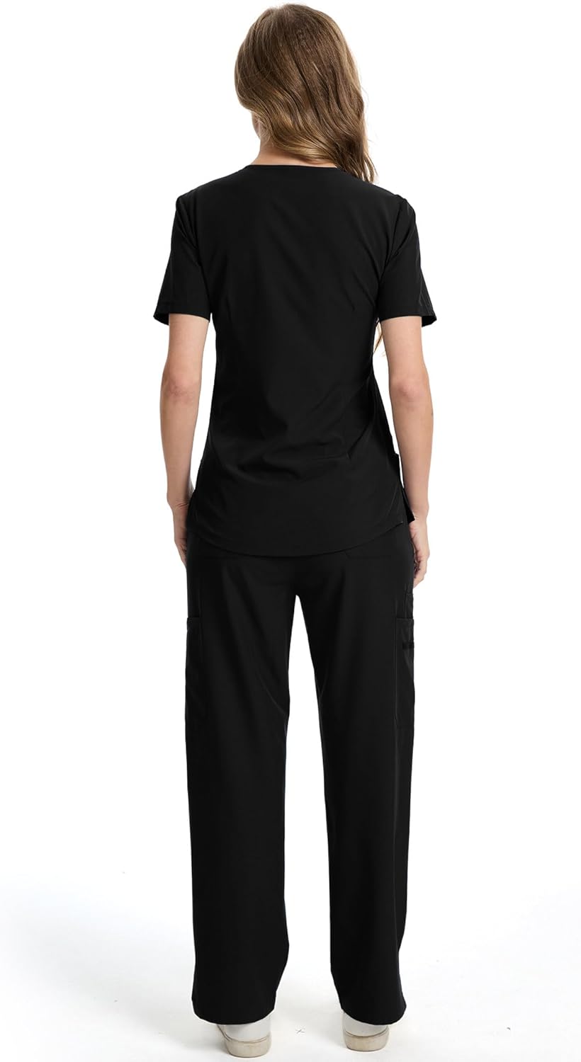 CaiDieNu Medical Scrubs for Women Set: Stretch Uniform Nursing Scrub Set V-Neck Top & Straight Leg Cargo Pants with 13 Pocket - Image 2