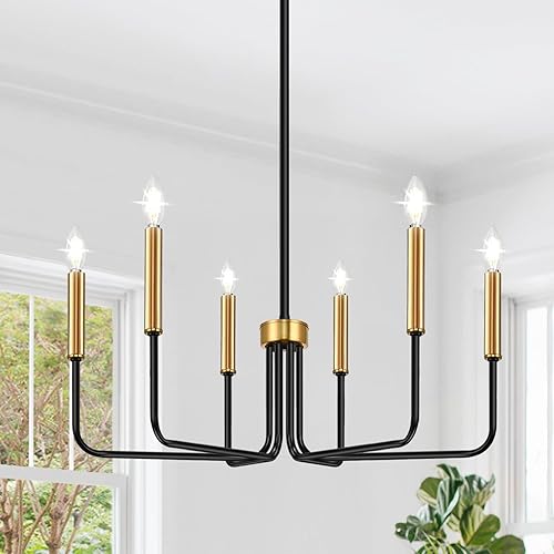 Candelabro negro y dorado, lámpara de granja de 6 luces para comedor, accesorios de iluminación colgantes, lámparas de comedor, lámpara industrial