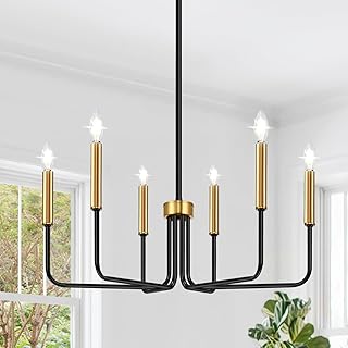 Black and Gold Chandelier, 6-Light Farmhouse Chandelier for Dining Room ...