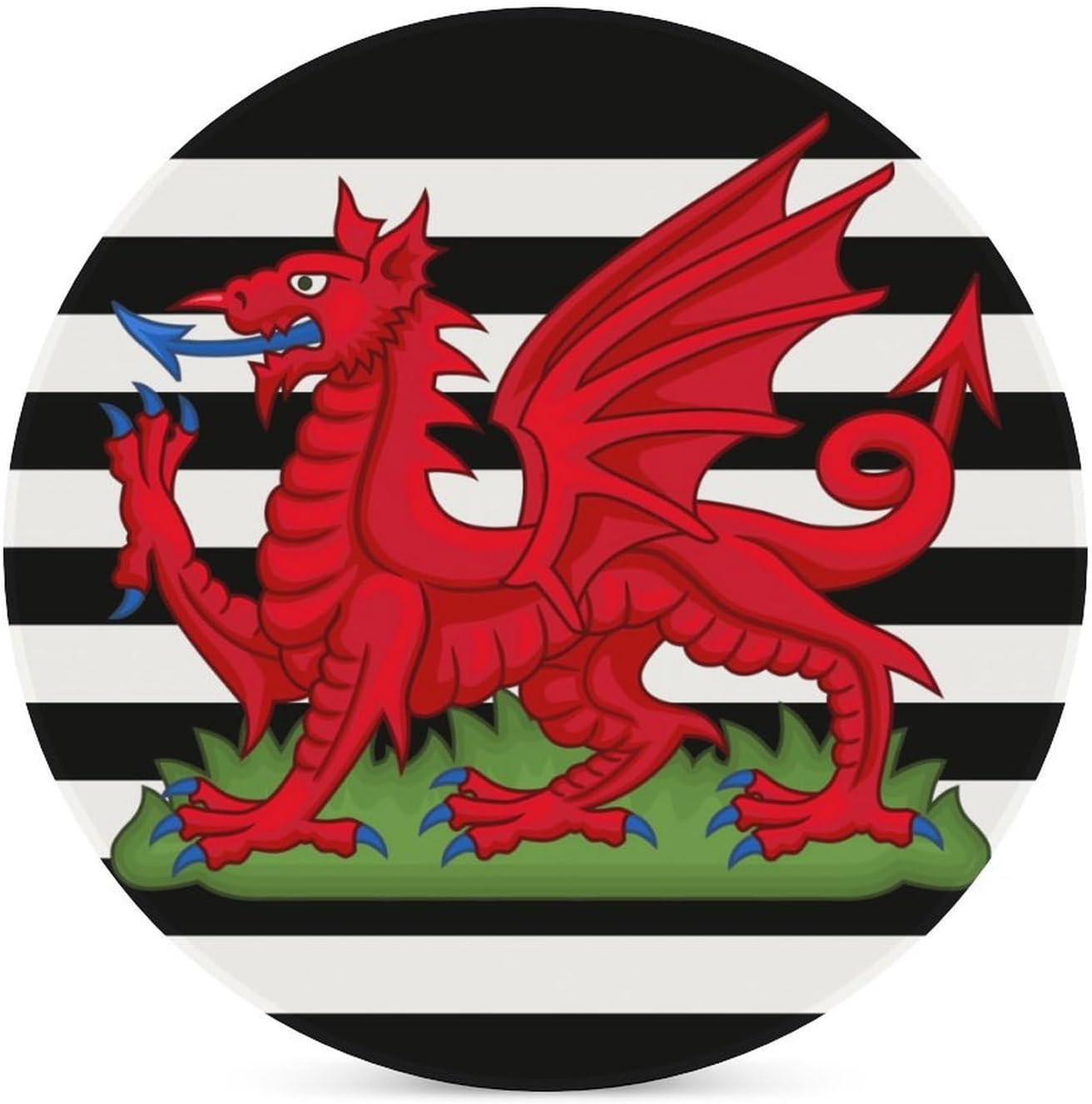 U.S. Flag of Wales Welsh Round Ceramic Coasters Print Drinks Absorbent with Cork Base for Home Decor Gifts 4 Inch