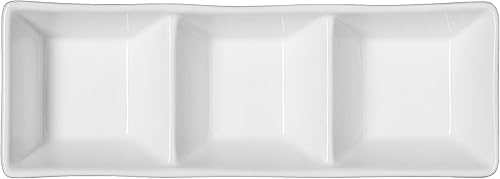 Miniatura 2 de CAC China CN-3T7 Bandeja dividida de 7 pulgadas por 2-1/2 pulgadas, 1.5 onzas, 3 bandejas rectangulares de porcelana súper blanca con 3
