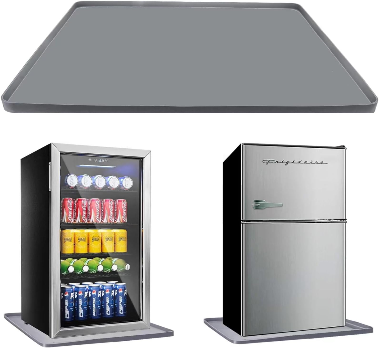 Mini fridge Silicone Mat with Raised Edge, Under Washing Machine Pad Under Mini Refrigerator Freezer Protect From Appliance Leaks Water Spills absorbent (Grey, 26" x 24")