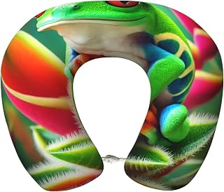 Travel Pillow Memory Foam Puerto Rico Tree Frog Floral Head Neck Support Airplane Pillow for Car, Home,Travel Neck Flight Pillow